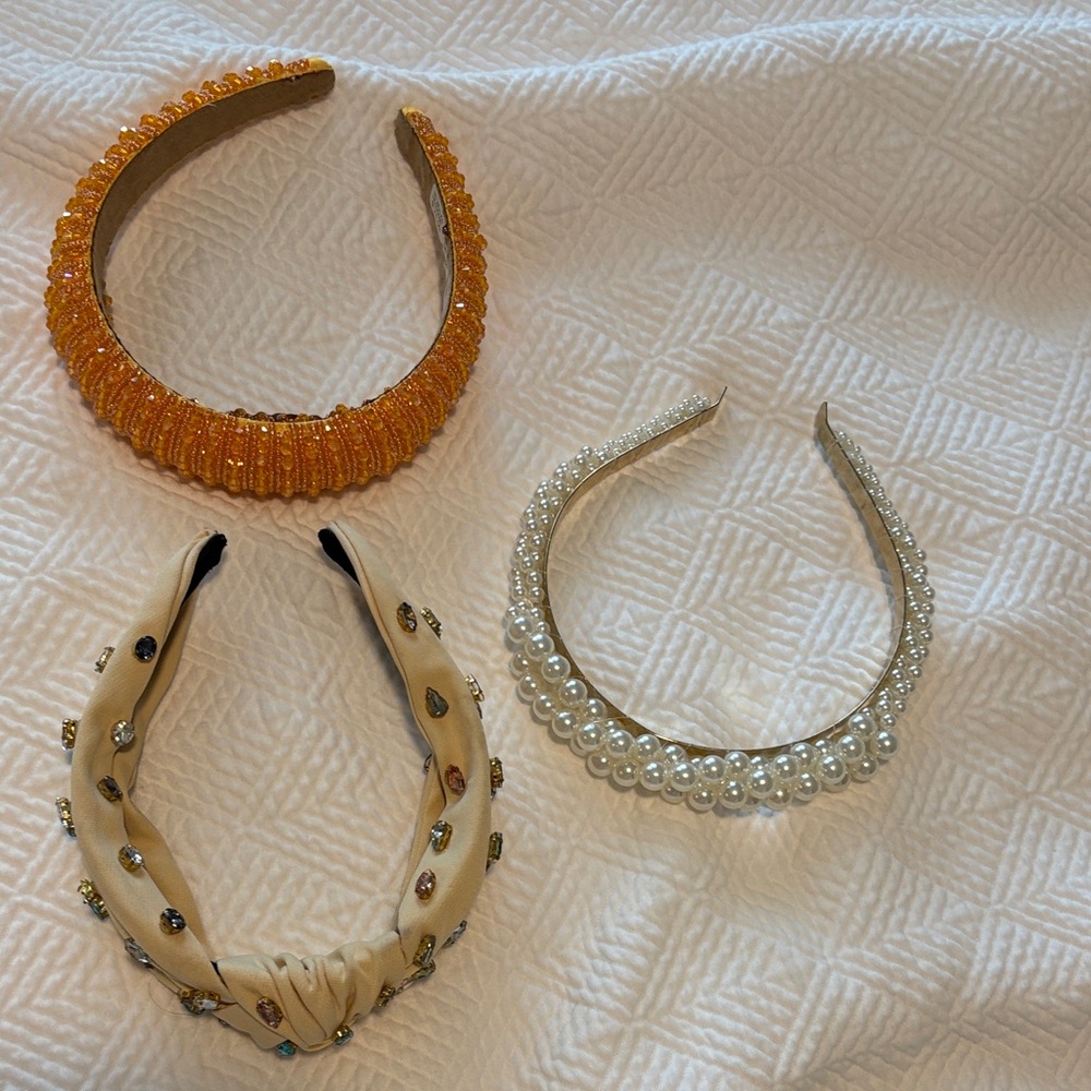 Pearl & Crystal Embellished White Headband - Women Accessories